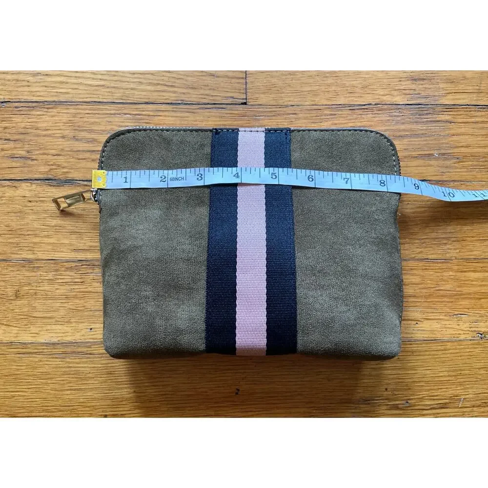Retro Green Faux Suede Striped Zip Pouch/Clutch (NWOT)